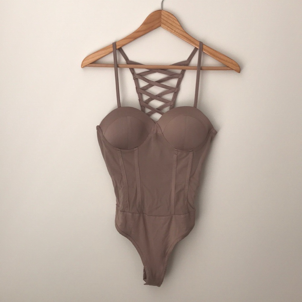 Forever 21 Mesh Knit Cappuccino Bodysuit